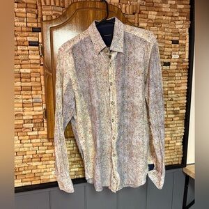 Marcello Sport abstract color splat 100% cotton button down shirt size XL.